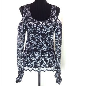 VENUS Metallic Lace Cold Shoulder Top Size M